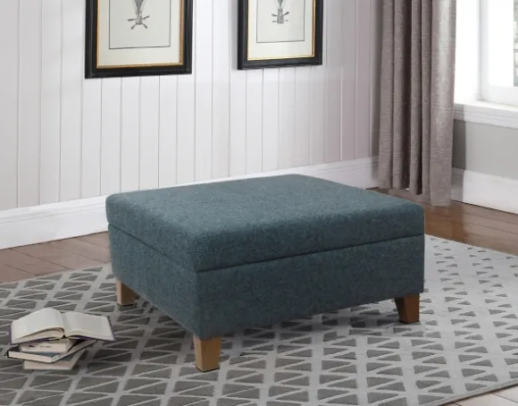 Kirkland's Home Benches & Ottomans-Navy Upholstered Square Storage Ottoman
