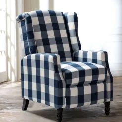Kirkland's Home Accent Chairs-Navy Windowpane Plaid Recliner