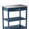 Kirkland's Home Kitchen Islands & Bar Carts-Navy Wood And Stainless Steel Top Kitchen Cart