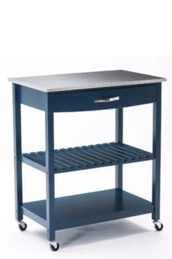 Kirkland's Home Kitchen Islands & Bar Carts-Navy Wood And Stainless Steel Top Kitchen Cart