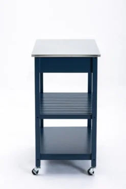 Kirkland's Home Kitchen Islands & Bar Carts-Navy Wood And Stainless Steel Top Kitchen Cart