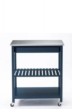 Kirkland's Home Kitchen Islands & Bar Carts-Navy Wood And Stainless Steel Top Kitchen Cart