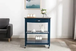 Kirkland's Home Kitchen Islands & Bar Carts-Navy Wood And Stainless Steel Top Kitchen Cart