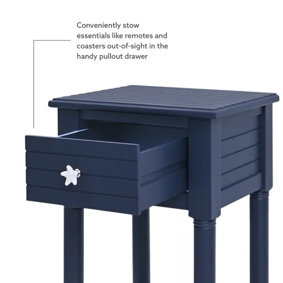 Kirkland's Home Accent & End Tables-Navy Wood Coastal Compact Accent Table