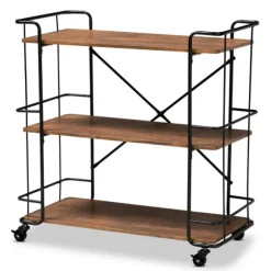 Kirkland's Home Kitchen Islands & Bar Carts-Nellie Walnut 3-Tier Mobile Bar Cart