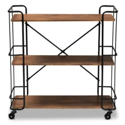 Kirkland's Home Kitchen Islands & Bar Carts-Nellie Walnut 3-Tier Mobile Bar Cart