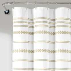 Kirkland's Home Shower Curtains-Neutral Striped And Tasseled Shower Curtain