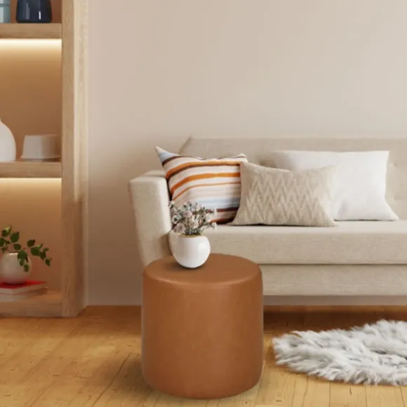 Kirkland's Home Benches & Ottomans-Newton Carmel Faux Leather Cylinder Ottoman