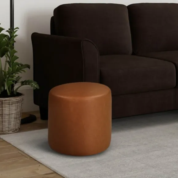 Kirkland's Home Benches & Ottomans-Newton Carmel Faux Leather Cylinder Ottoman