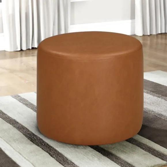 Kirkland's Home Benches & Ottomans-Newton Carmel Faux Leather Cylinder Ottoman