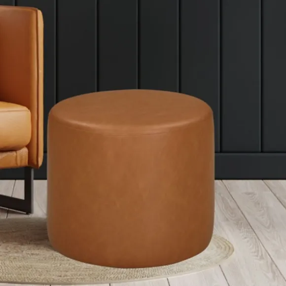 Kirkland's Home Benches & Ottomans-Newton Carmel Faux Leather Cylinder Ottoman