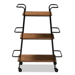 Kirkland's Home Kitchen Islands & Bar Carts-Norris Walnut 3-Tier Mobile Bar Cart