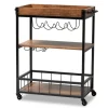Kirkland's Home Kitchen Islands & Bar Carts-Oak And Black Metal Bar Cart With Bottle Rack