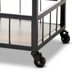Kirkland's Home Kitchen Islands & Bar Carts-Oak And Black Metal Bar Cart With Bottle Rack