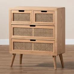 Kirkland's Home Dressers & Chests-Oak And Rattan 4-Drawer Chest