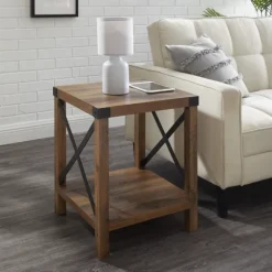 Kirkland's Home Accent & End Tables-Oak Industrial X-Frame Accent Table