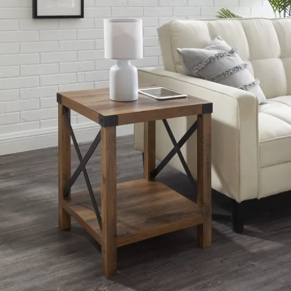 Kirkland's Home Accent & End Tables-Oak Industrial X-Frame Accent Table