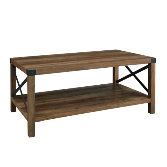 Kirkland's Home Coffee Tables-Oak Industrial X-Frame Coffee Table