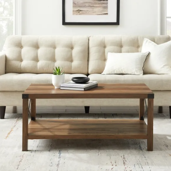 Kirkland's Home Coffee Tables-Oak Industrial X-Frame Coffee Table