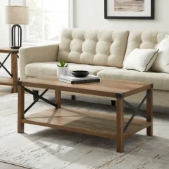 Kirkland's Home Coffee Tables-Oak Industrial X-Frame Coffee Table
