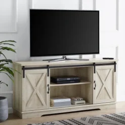 Kirkland's Home Tv Stands & Media Consoles-Oak Sliding Barn Door Tv Stand