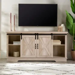 Kirkland's Home Tv Stands & Media Consoles-Oak Sliding Barn Door Tv Stand