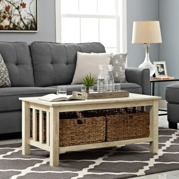 Kirkland's Home Coffee Tables-Oak Traditional Wooden Basket Coffee Table