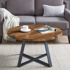 Kirkland's Home Coffee Tables-Oak Urban Rustic Round Coffee Table