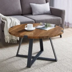 Kirkland's Home Coffee Tables-Oak Urban Rustic Round Coffee Table
