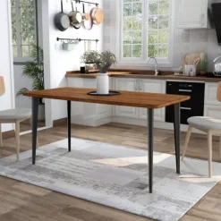 Kirkland's Home Dining Tables-Oak Wood And Metal Dining Table