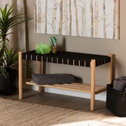Kirkland's Home Benches & Ottomans-Oak Wood And Woven Nylon Bench