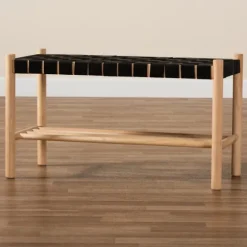 Kirkland's Home Benches & Ottomans-Oak Wood And Woven Nylon Bench