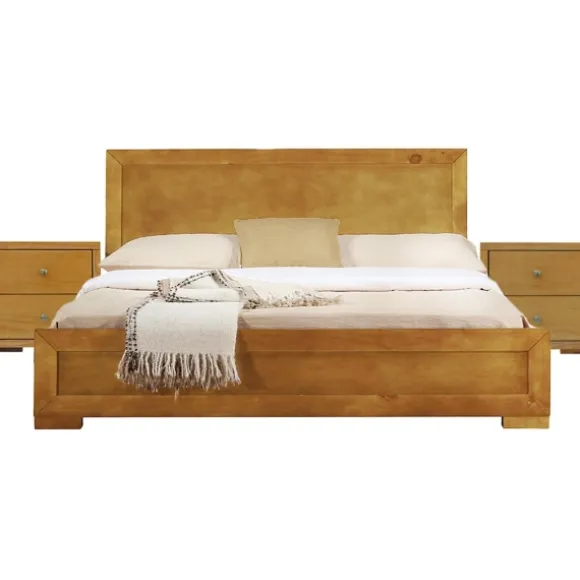 Kirkland's Home Beds & Headboards-Oak Wood King Platform Bed And 2-Nightstand Set