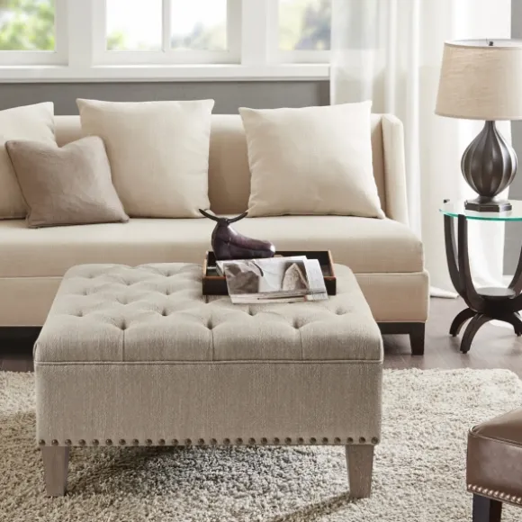 Kirkland's Home Benches & Ottomans-Oatmeal Tufted Square Ottoman