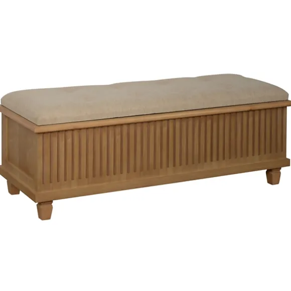 Kirkland's Home Benches & Ottomans-Oatmeal Tweed Tufted Storage Bench