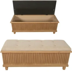 Kirkland's Home Benches & Ottomans-Oatmeal Tweed Tufted Storage Bench