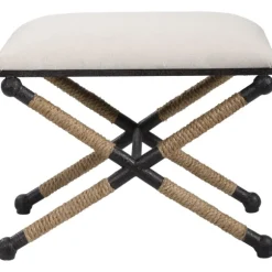 Kirkland's Home Benches & Ottomans-Oatmeal Upholstered Wrapped Rope Frame Bench
