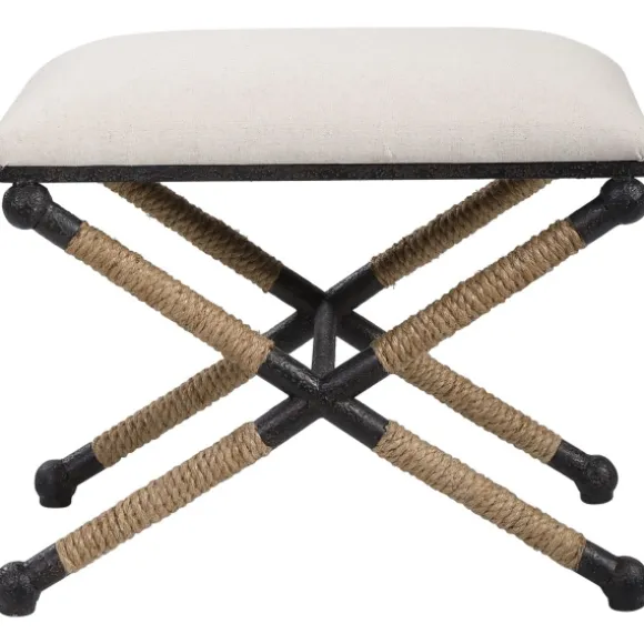 Kirkland's Home Benches & Ottomans-Oatmeal Upholstered Wrapped Rope Frame Bench