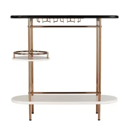 Kirkland's Home Kitchen Islands & Bar Carts-Oblong Gold Metal Frame Bar Cart