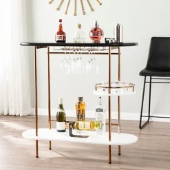 Kirkland's Home Kitchen Islands & Bar Carts-Oblong Gold Metal Frame Bar Cart