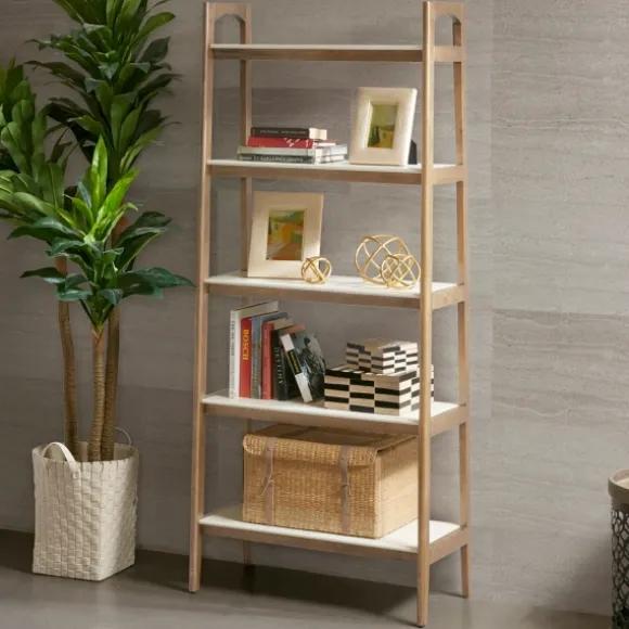 Kirkland's Home Bookshelves-Off White Wood Shelves With Natural Frame Bookcase