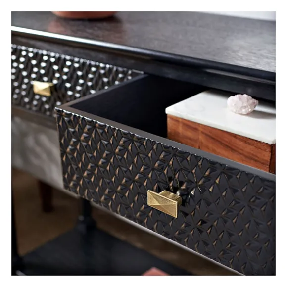 Kirkland's Home Console Tables-Onyx Raised Texture Diamond Console Table