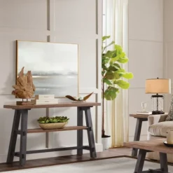 Kirkland's Home Console Tables-Open Pine Wood Sawhorse Console Table