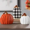 Kirkland's Home Statues & Figurines-Orange, White, & Buffalo Check Pumpkins, Set Of 3
