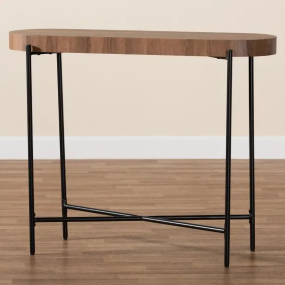 Kirkland's Home Console Tables-Oval Light Wood X Base Console Table