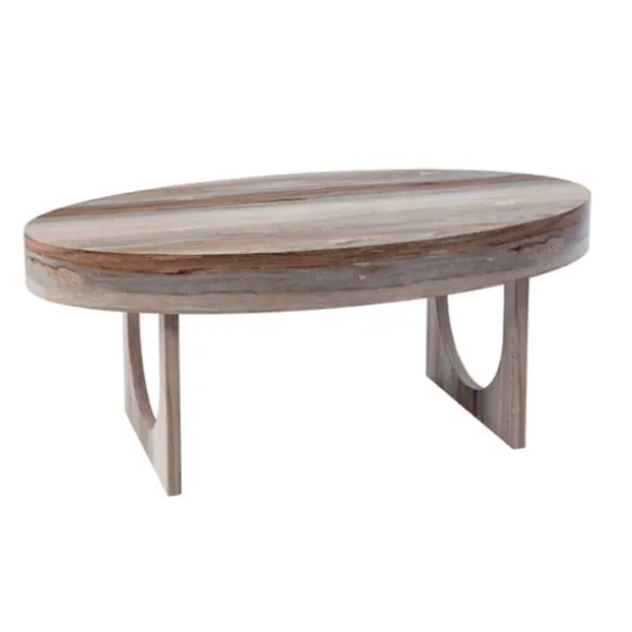 Kirkland's Home Coffee Tables-Oval Marbled Wood Coffee Table