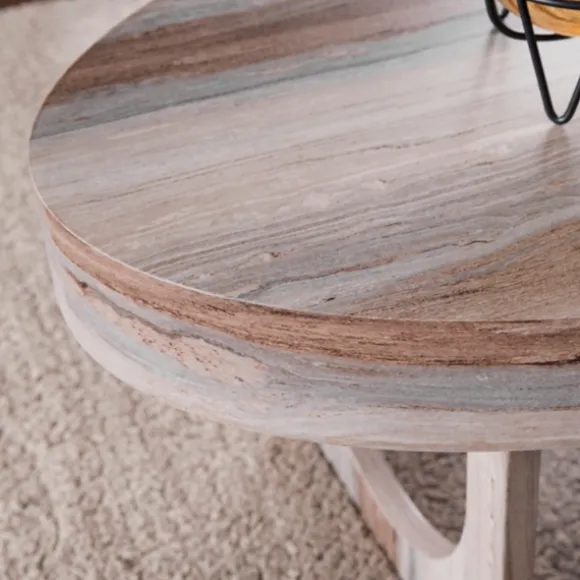 Kirkland's Home Coffee Tables-Oval Marbled Wood Coffee Table
