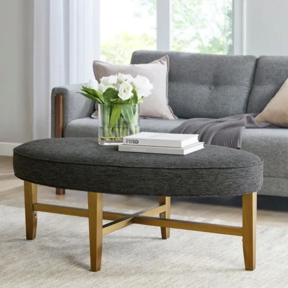 Kirkland's Home Benches & Ottomans-Oval Upholstered Welt Edge Ottoman