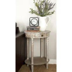 Kirkland's Home Accent & End Tables-Oval Washed Pine Wood Side Table