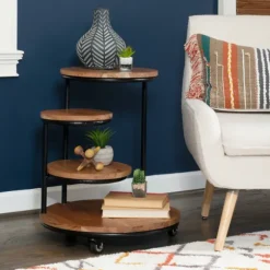Kirkland's Home Accent & End Tables-Overlapping Acacia Wood Side Table